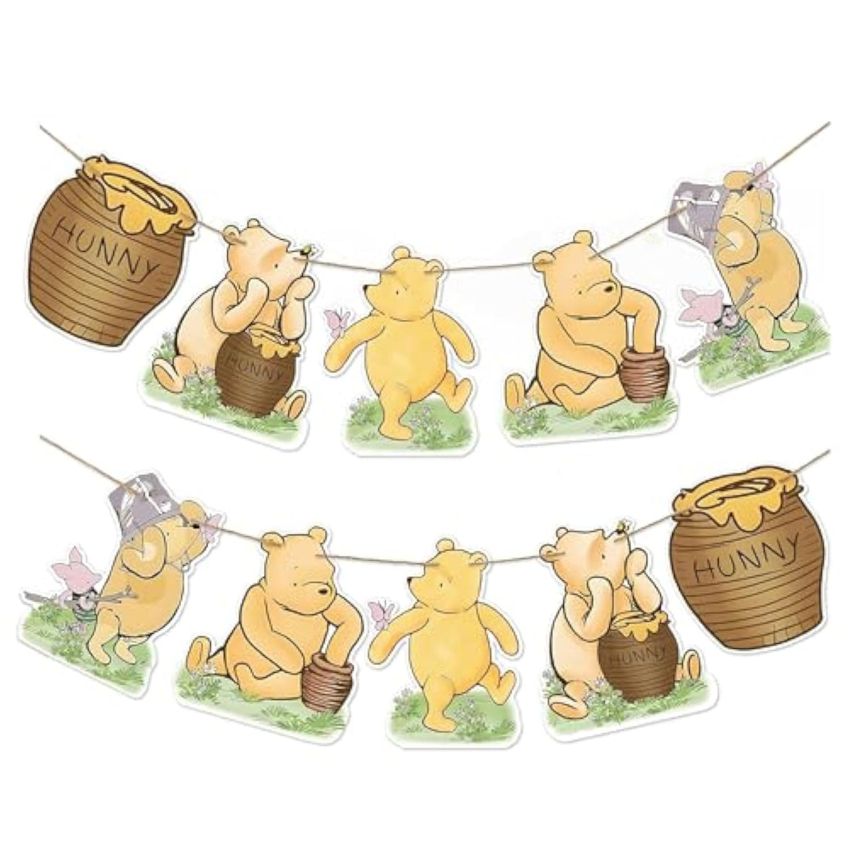 10 Pcs Winnie Banner Cutout Garland – Classic Pooh Baby Shower & Birthday Banner Signs, Adorable Party Supplies