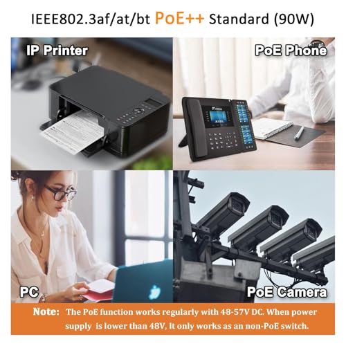 Industrial 8 Port Gigabit 90W Poe++ Switch With 20Gbps Bandwidth, 10/100/1000Mbps, 2 Sfp Port, 802.3Af/At/Bt Ethernet Switch, Ip40 Al Case, Desktop Or Din Rail