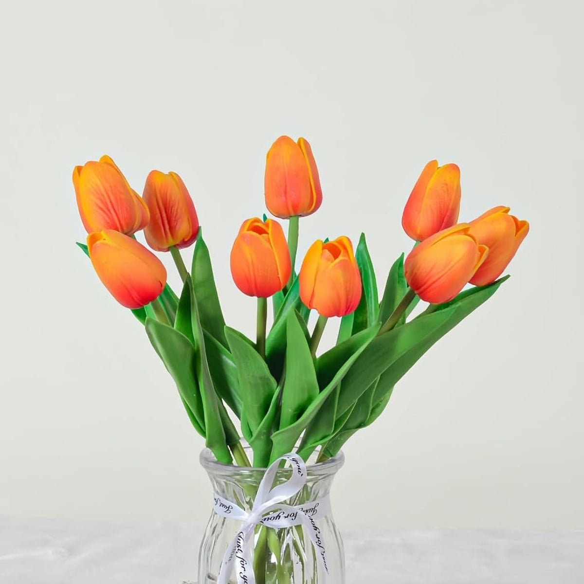 Artificial Flowers Tulips Fake Flowers Real Touch Latex Tulips Faux Flowers Bouquet For Wedding Party Arrangements Home Decor And Baby Shower Centerpieces (10, Orange)
