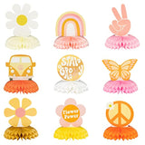 9Pcs Groovy Hippie Boho Party Honeycomb Centerpieces Retro Rainbow Decor