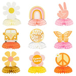 9Pcs Groovy Hippie Boho Party Honeycomb Centerpieces Retro Boho Rainbow Daisy Flower Butterfly Peace Theme Table Topper Birthday Party Decoration For Girls Teens Baby Shower Photo Booth Props