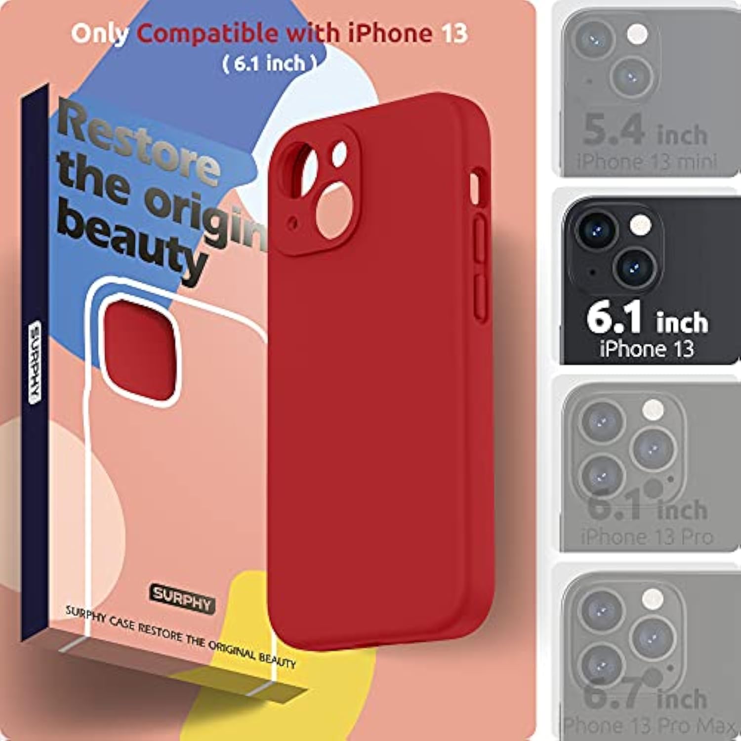 Compatible With 13 Case With Screen Protector, (Camera Protection & Soft Microfiber Lining) Liquid Silicone Phone Case 6.1 Inch 2021, Red