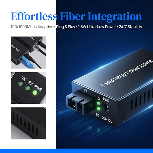 A Pair Gigabit Fiber Ethernet Media Converter, Fiber To Ethernet Converter, Sc To Rj45, 100/1000Mbps Up To 20Km, With Us Power Supply
