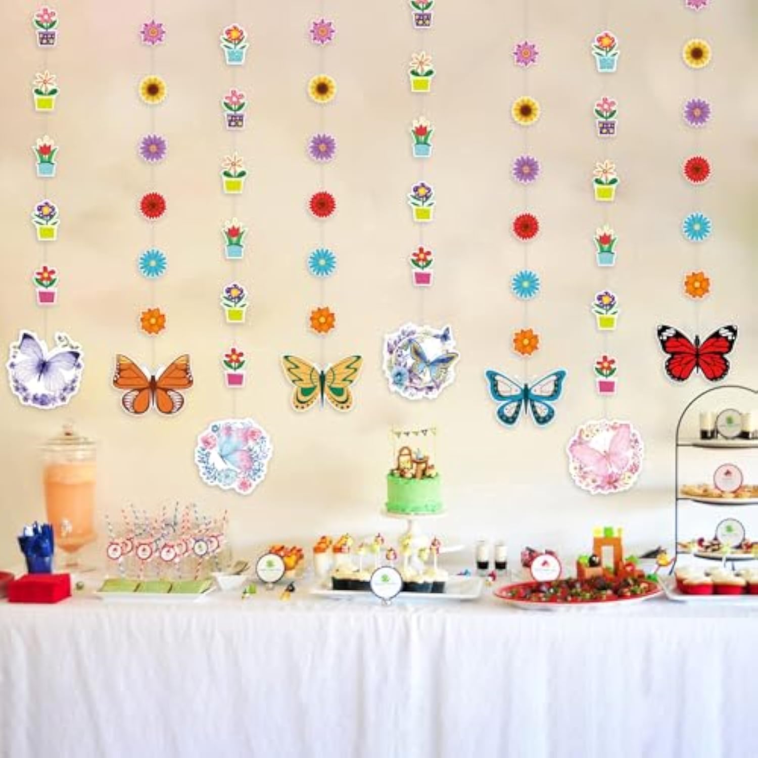 Spring Decorations - 8 Pack Spring Flower Butterfly Hanging Party Decor Spring Summer Floral Butterfly Garland Banner For Home Classroom Wedding Birthday Party Supplies