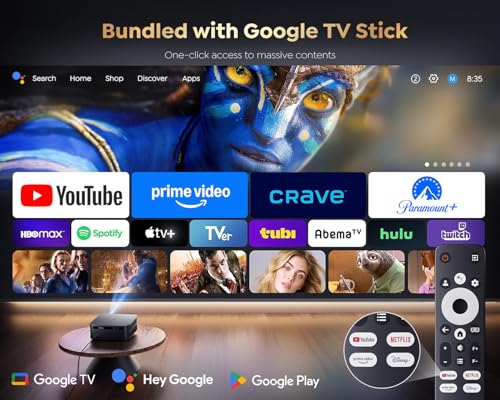 [Updated 2000 Ansi/Google Tv/4K Support] Smart-Projector With Wifi 6 And Bluetooth, Built-In Apps, Outdoor Movie Proyector, 1080P Home Theater Auto Focus Projector, K12 (Gray, Standard)