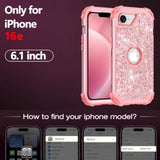For Iphone 16E Case,Glitter Sparkle Bling Three Layer Heavy Duty Shiny Sturdy Shockproof Protection Full Rugged Bumper Protective Girls Case For Apple 16E 6.1 Inch,All Pink