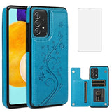 Phone Case For Samsung Galaxy A53 5G 2022 With Tempered Glass Screen Protector Card Holder Wallet Cover Stand Flip Leather Cell Accessories Gaxaly A53 G5 Galaxies 53A Sm A536U Cases Women Men Blue