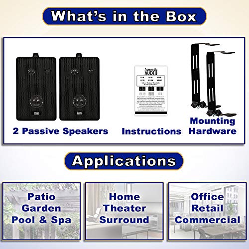 Acoustic Audio 251B Indoor Outdoor 3 Way Speakers 400 Watt Black Pair