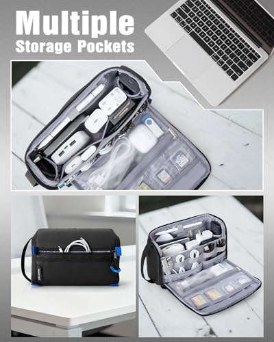 Electronics Organizer Travel Case, Water Resistant Tech Bag Charger Pouch For Cord, Cable, Cards, Phone, Airpods, Black