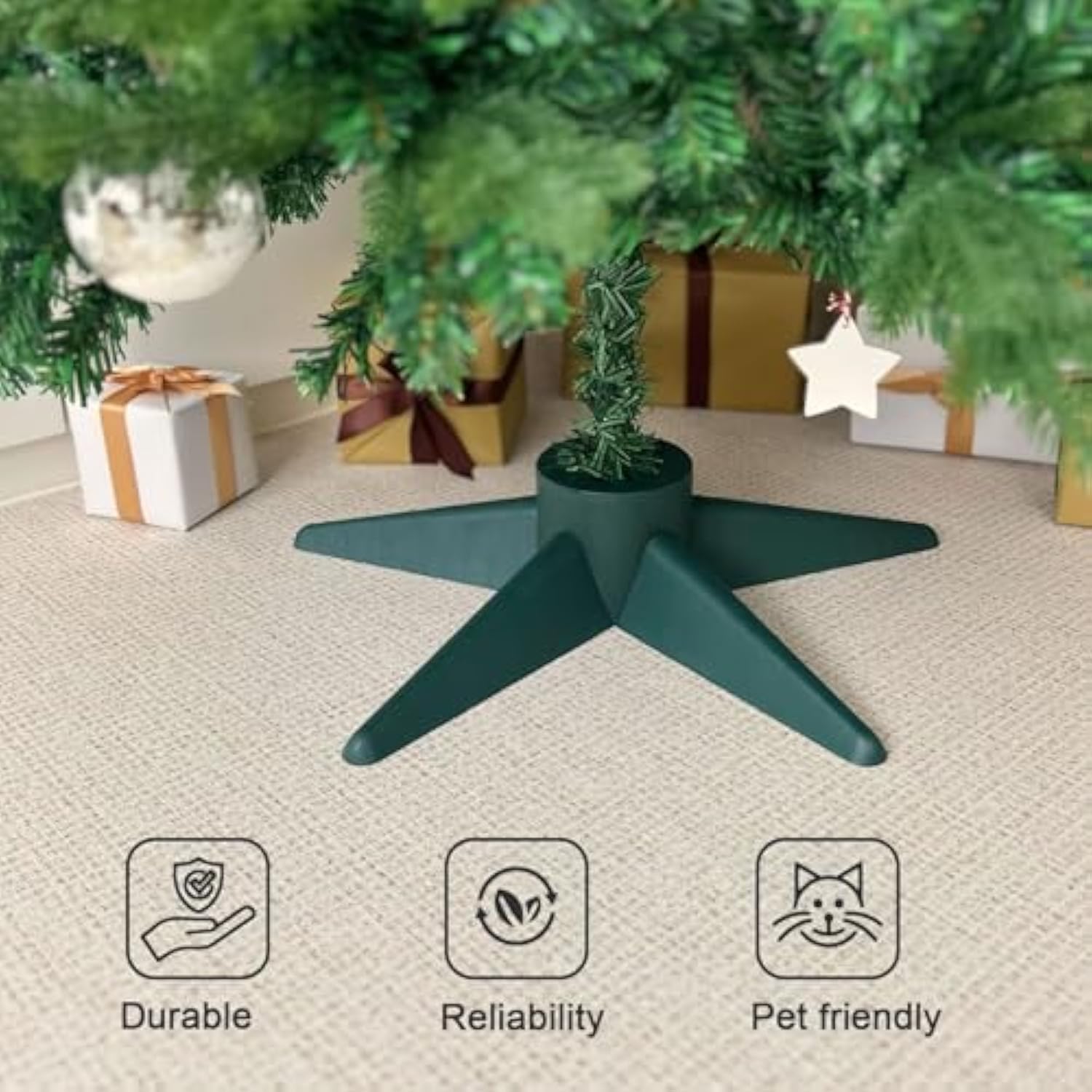 Christmas Tree Stand, Christmas Tree Base For Artificial Tree Up To 7 Ft Adjustable Holder Replacement Fits 0.75/0.87/1.25 Inch Xmas Tree Pole Green Decorations