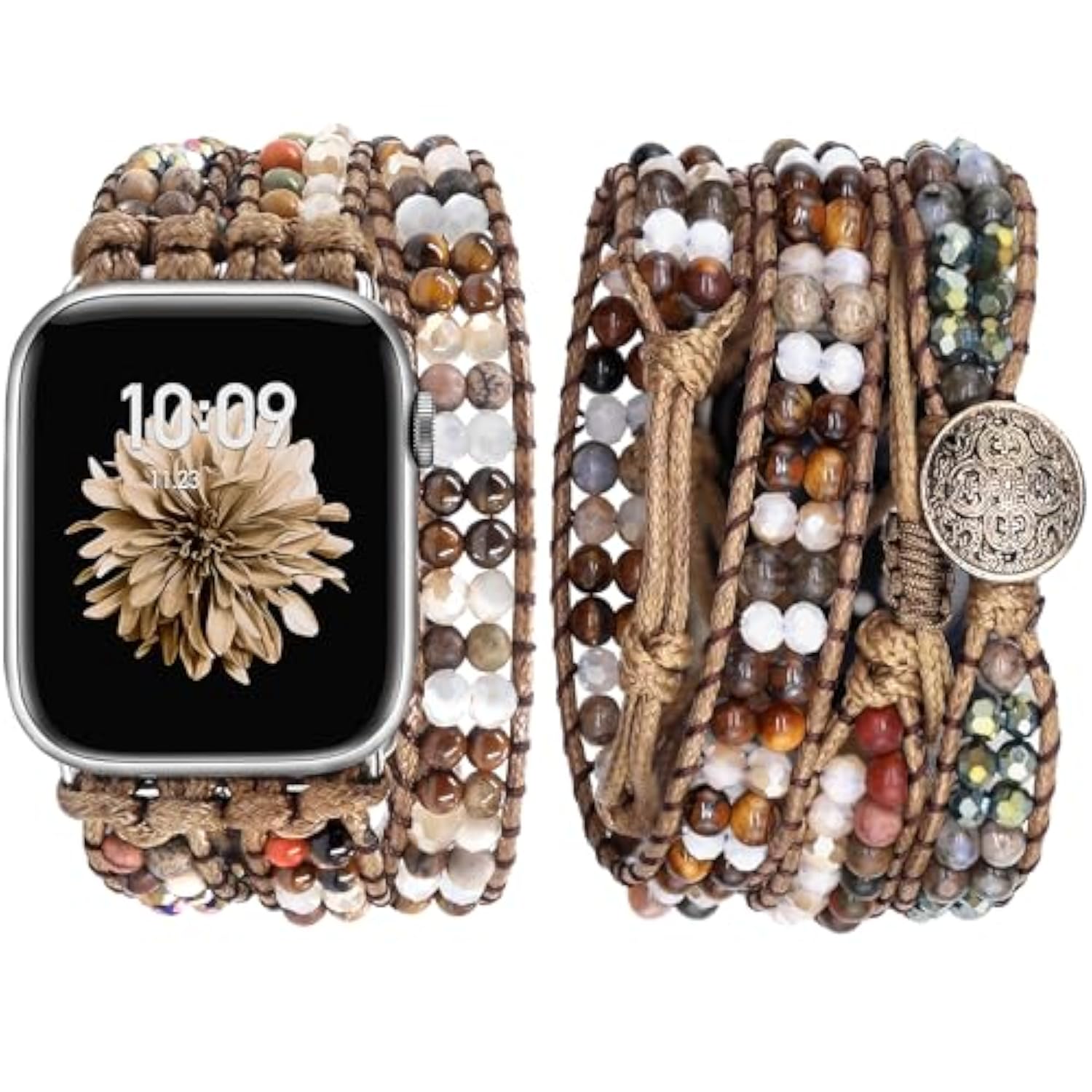 Boho Beaded Watch Band Women Compatible With Apple Watch Band 38Mm 40Mm 41Mm 42Mm(S10) Brown Stone Bracelet Adjustable Handmade Braided Rope Watch Strap For Iwatch Series 10/9/8/7/6/5/4/3/2/1/Se