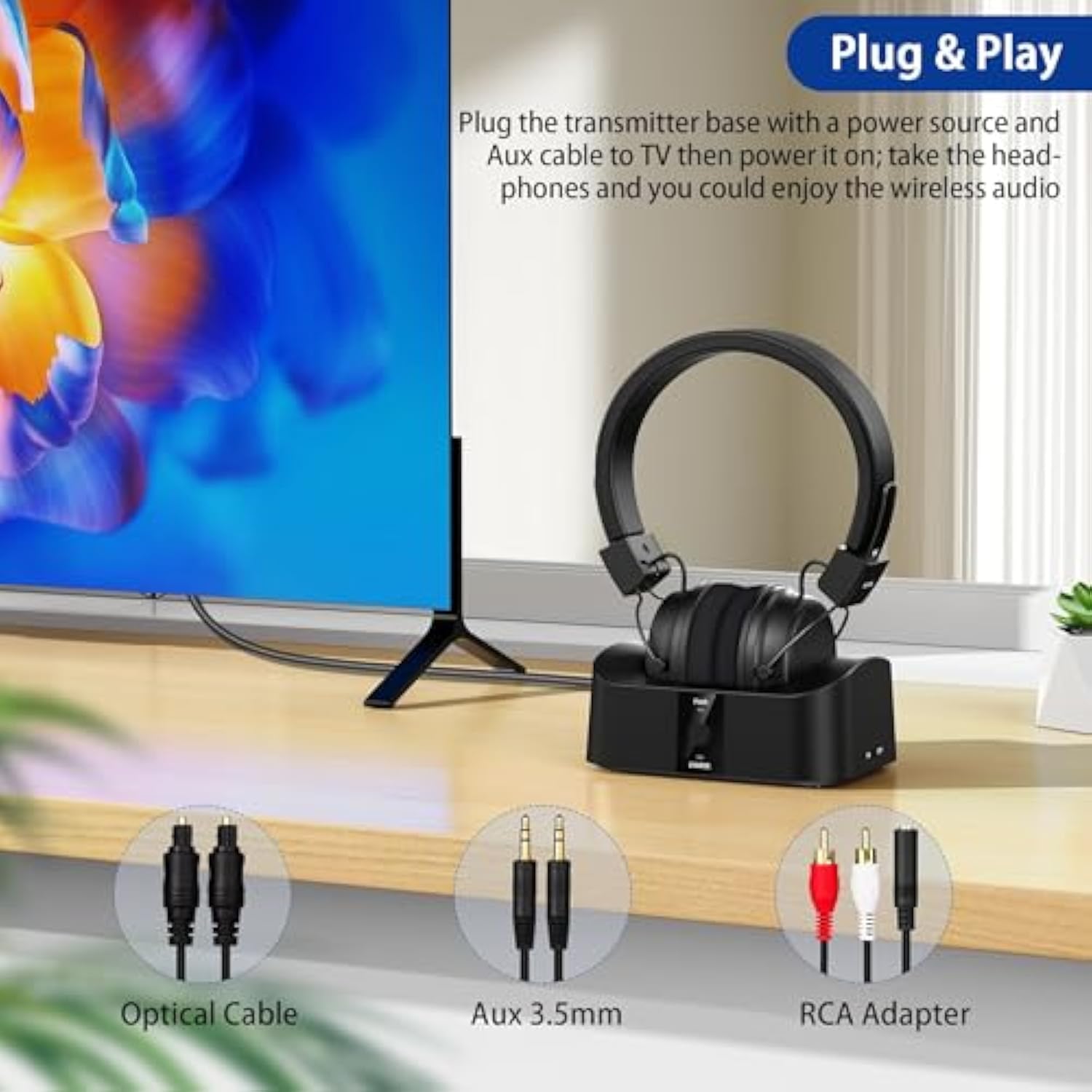 Bth01 Wireless Headphones For Tv Watching With Bluetooth Transmitter Charging