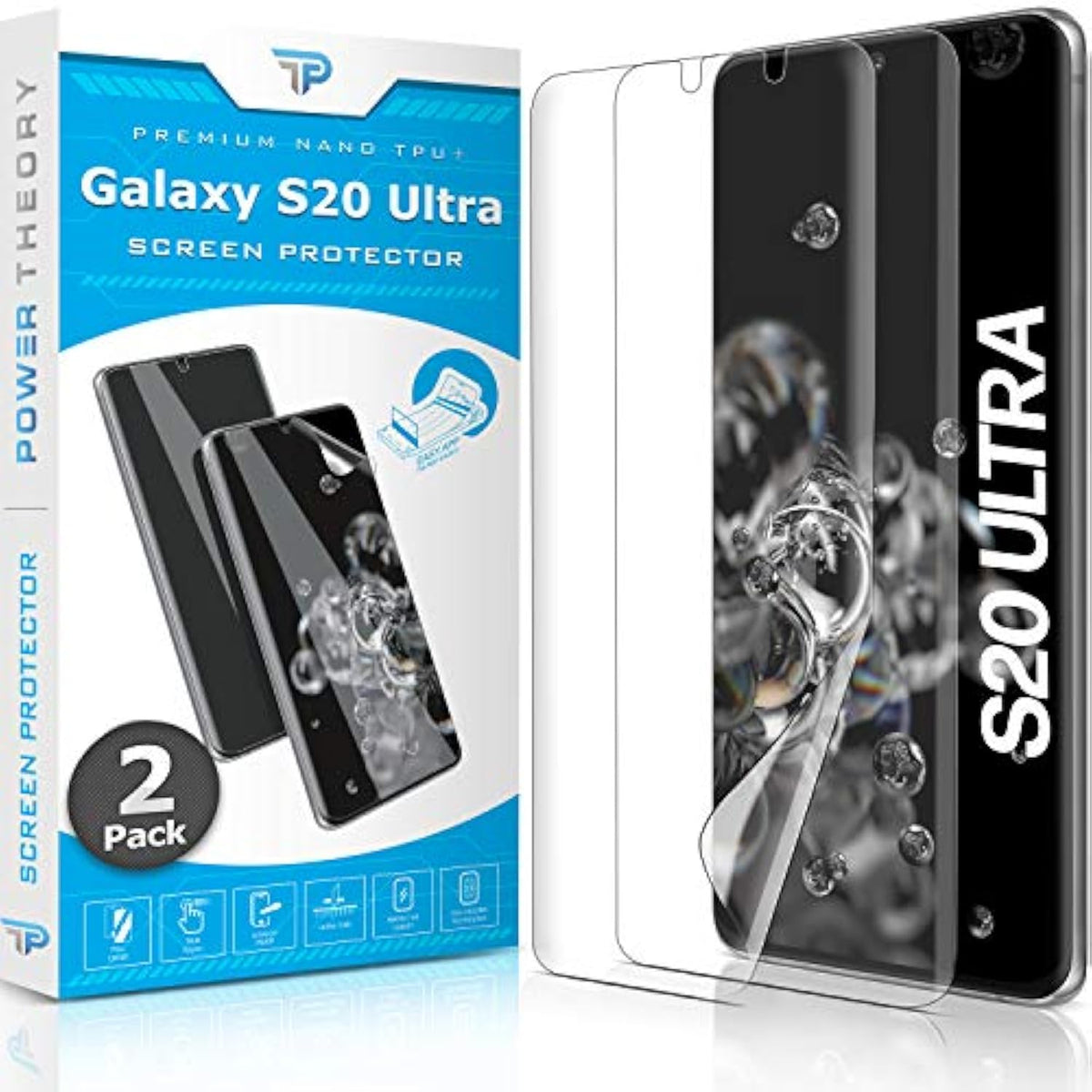 Designed For Samsung Galaxy S20 Ultra Screen Protector [Not Glass], Easy Install Kit, Case Friendly, Full Cover, Flexible Film Anti Scratch, 2 Pack