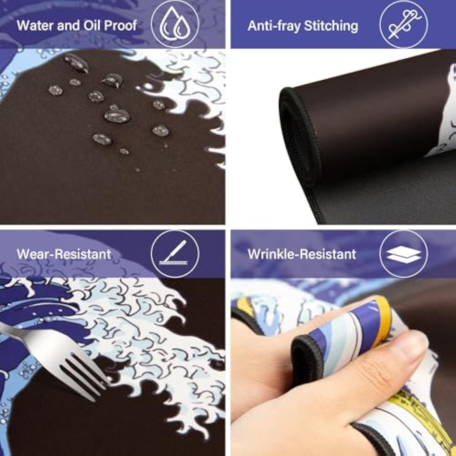 Xvx Japanese Sea Wave Large Mouse Pad For Desk, Desk Mat With Seamed Edges, Waterproof Desk Pad, Gaming Mouse Pad Non-Slip Rubber Base, 31.5X11.8 Inch 3Mm Thick Keyboard Pad Computer Mat, Kanagawa