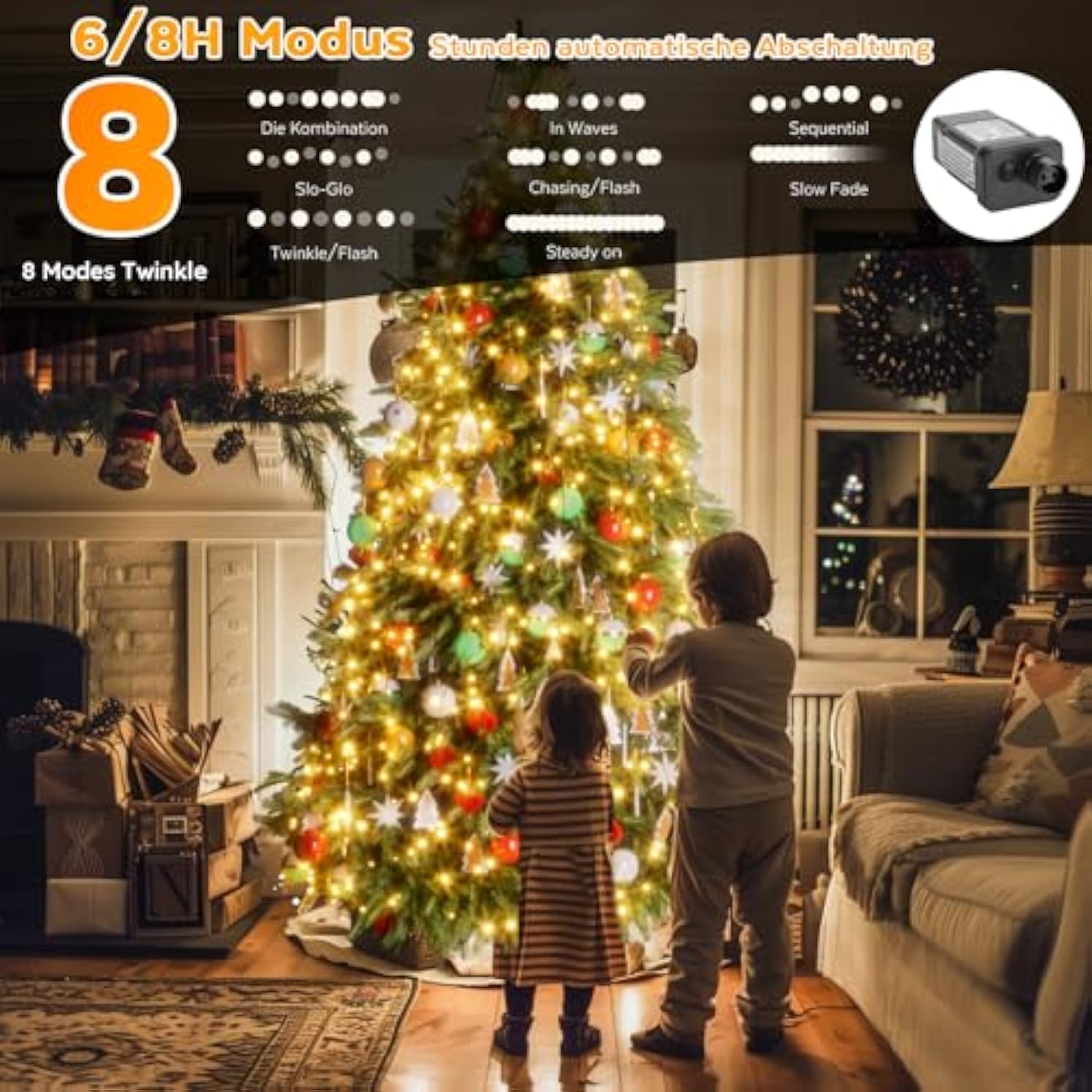 Christmas Tree Lights, 400 Led 8.2Ftx16 Line String Lights Plug In, Cascading Twinkle Lights For Xmas Tree With Timer Memory Function 8 Modes For Indoor Outdoor Wedding Party Decoration (Warm White)