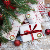 500 Pcs 1.5 Inch Happy Holidays Stickers Merry Christmas Stickers Roll For Envelopes,Gift Packing,Cards,Party Supplies (Christmas Wreath 2)