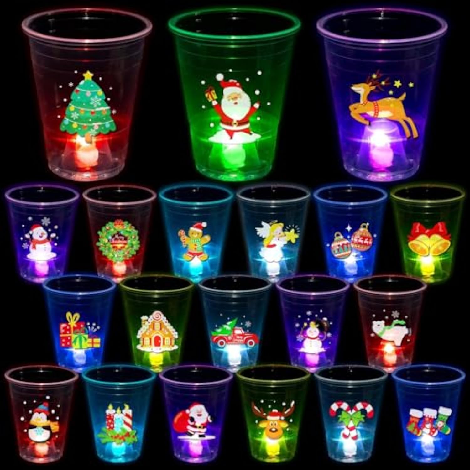 25pcs Glow Christmas Cups with Stickers for Holiday Parties 16oz