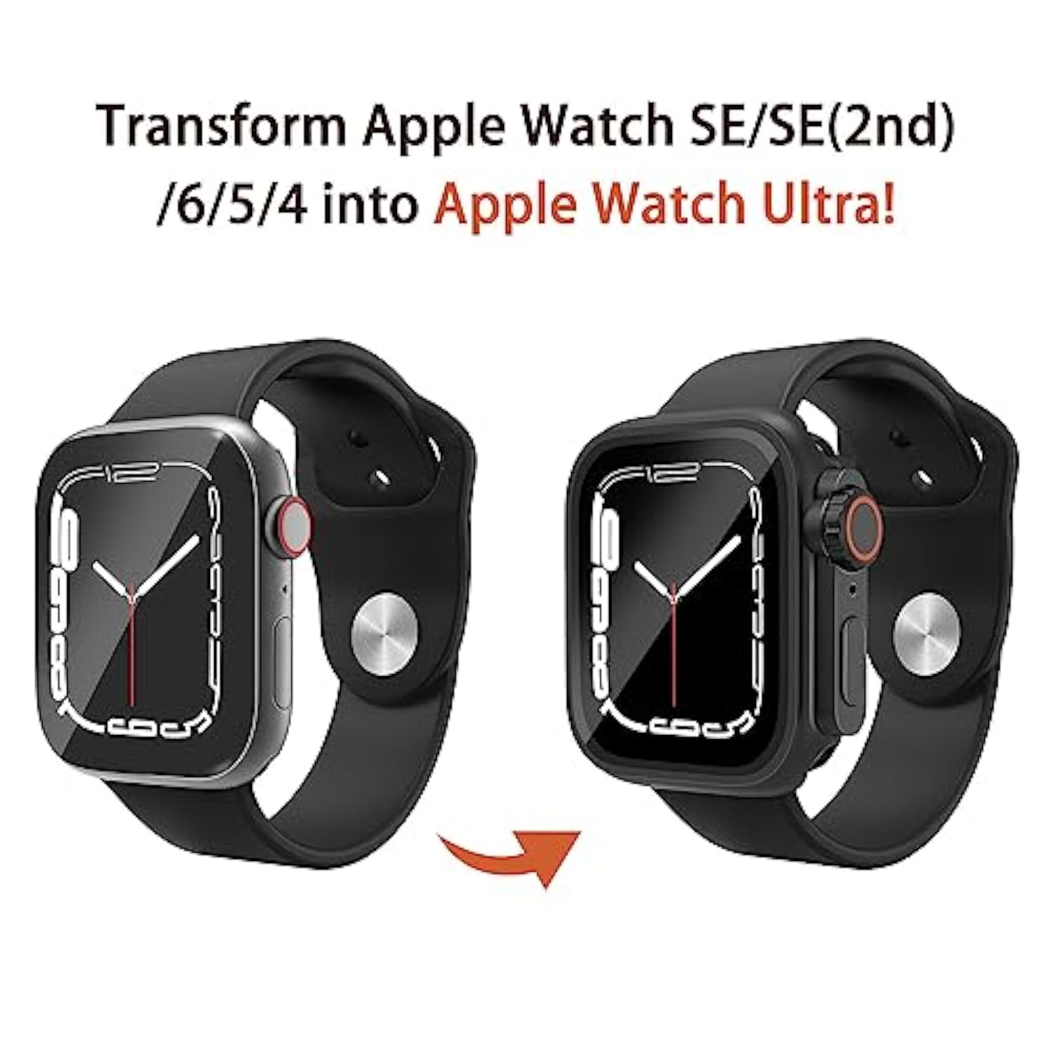 2 In 1 Waterproof Case Compatible For Apple Watch 44Mm Se3/Se2/Se Series 6/5/4 Screen Protector (Ultra Style Design) Iwatch Tempered Glass Protective Pc Back Cover Accessories, Black