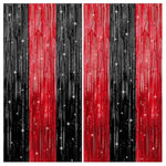 Red And Black Fringe Curtain - 6.4X8 Ft Pack Of 2 | Red And Black Streamers For Casino Theme Party Decorations | Door Streamers For Wedding, Anniversary, Bachelorette, Birthday Decorations