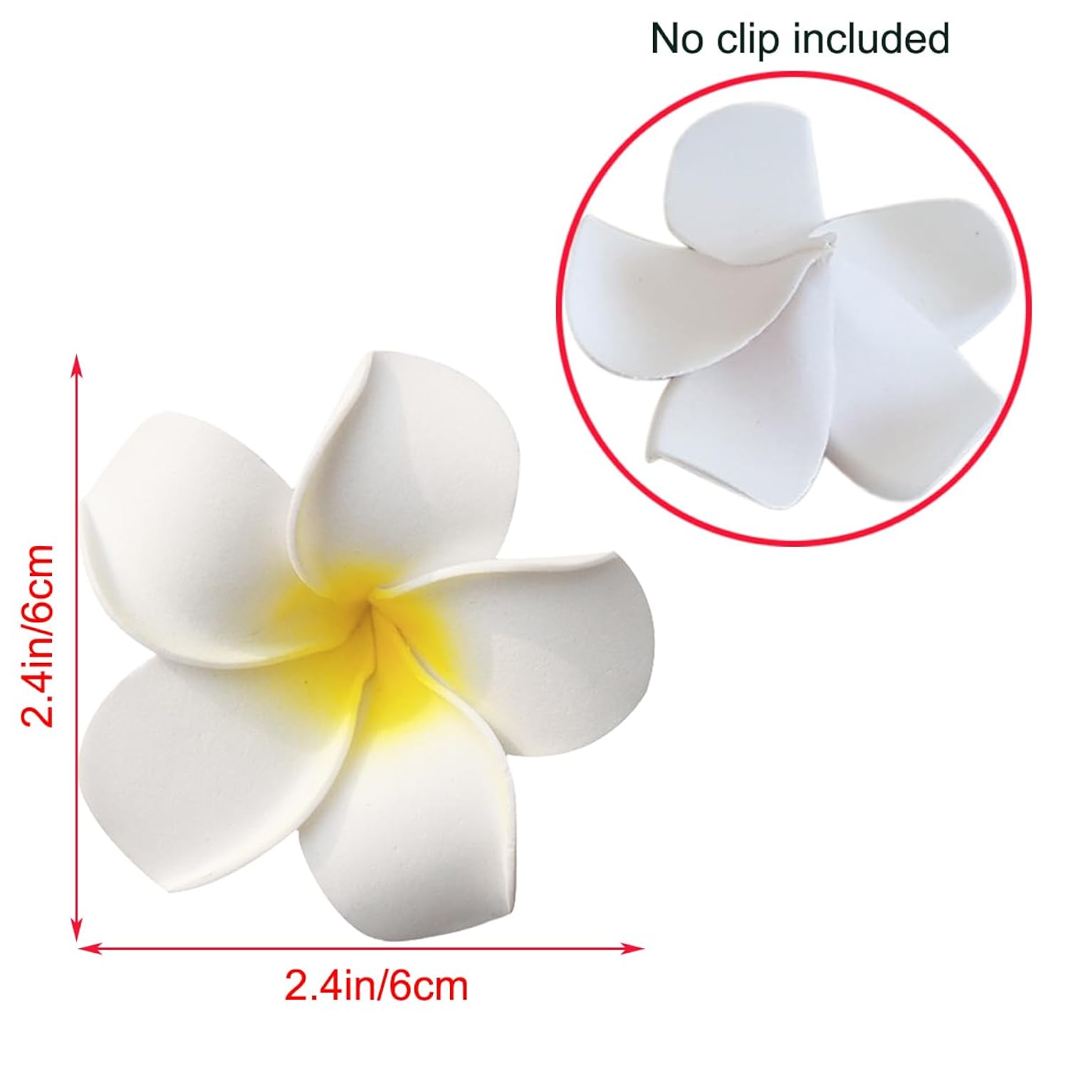 50Pcs 2.4Inch Artificial White Foam Plumeria Rubra Hawaii Frangipani Beach Flower Petals For Hair Hat Wreath Diy Home Wedding Party Decoration
