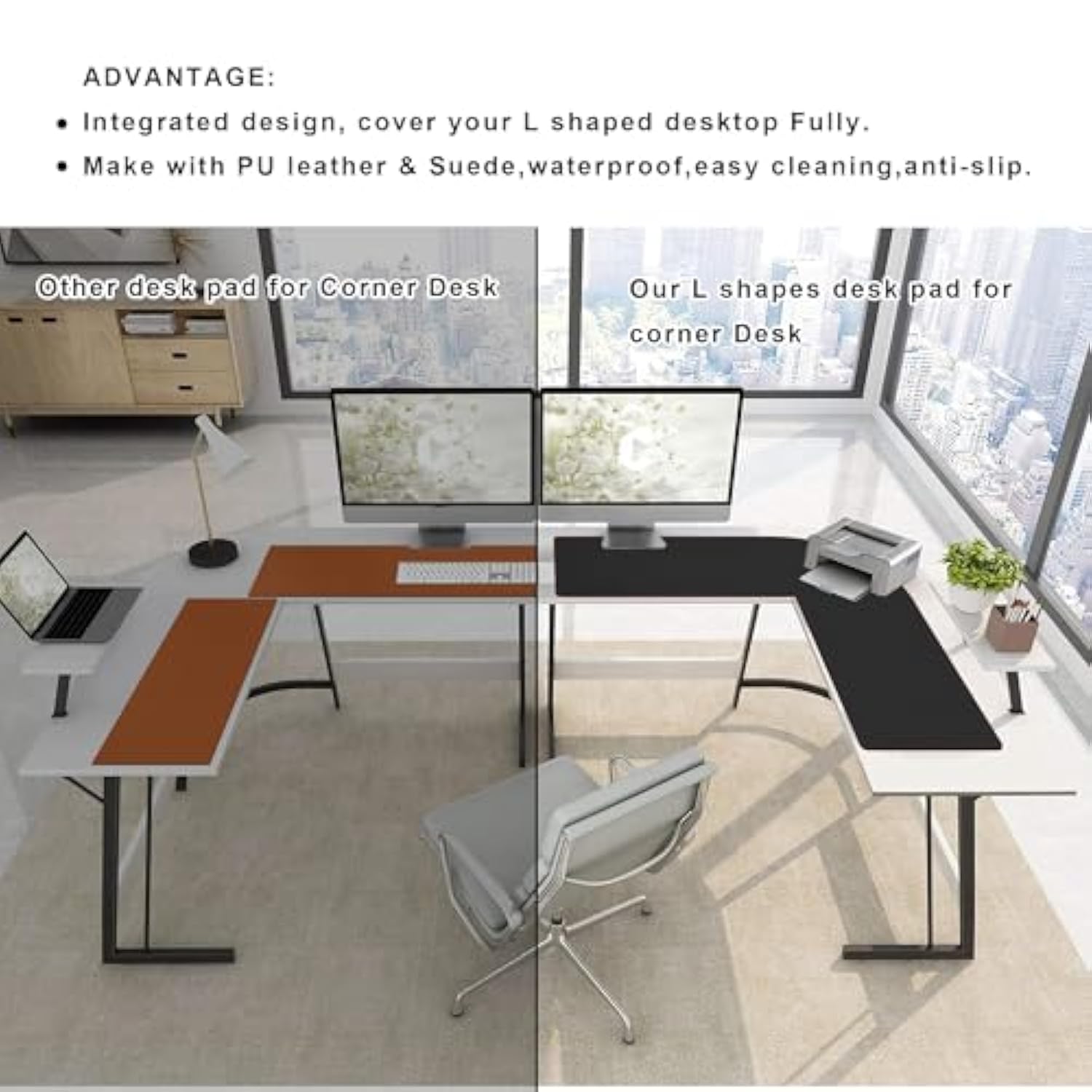 ZORESYN 63" L-Shaped Gaming Desk Mat Mouse pad, Computer Corner Desk Pad, Home Office Writing Desk Pad Protector, Large Waterproof PU Leather Corner Mousepad - Black, (157+160) x50cm