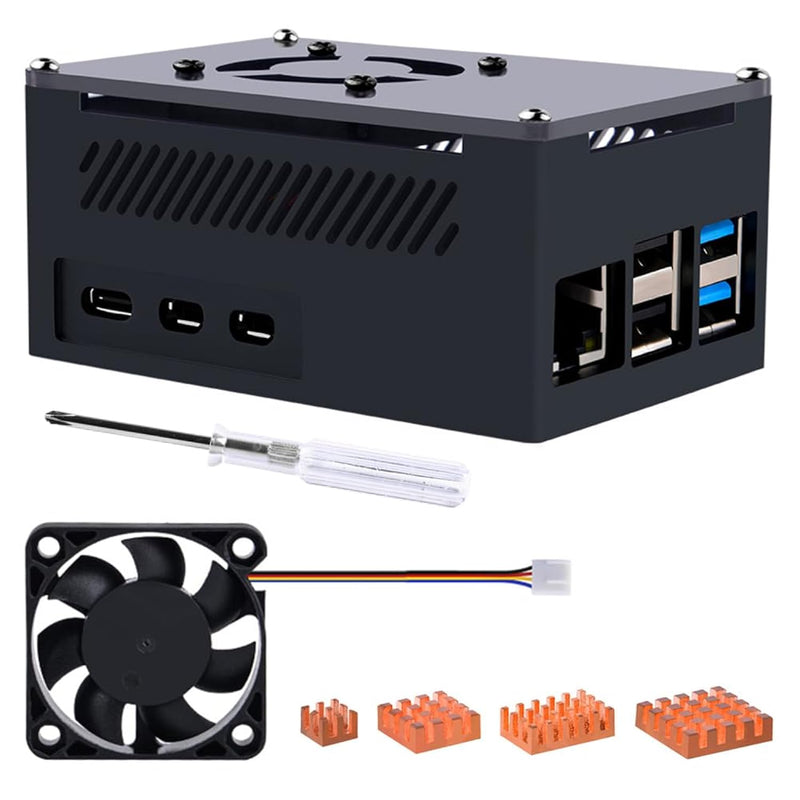 Aluminum Case For Raspberry Pi 5, Pi 5 Case With 4010 Pwm Large Fan And 4Pcs P