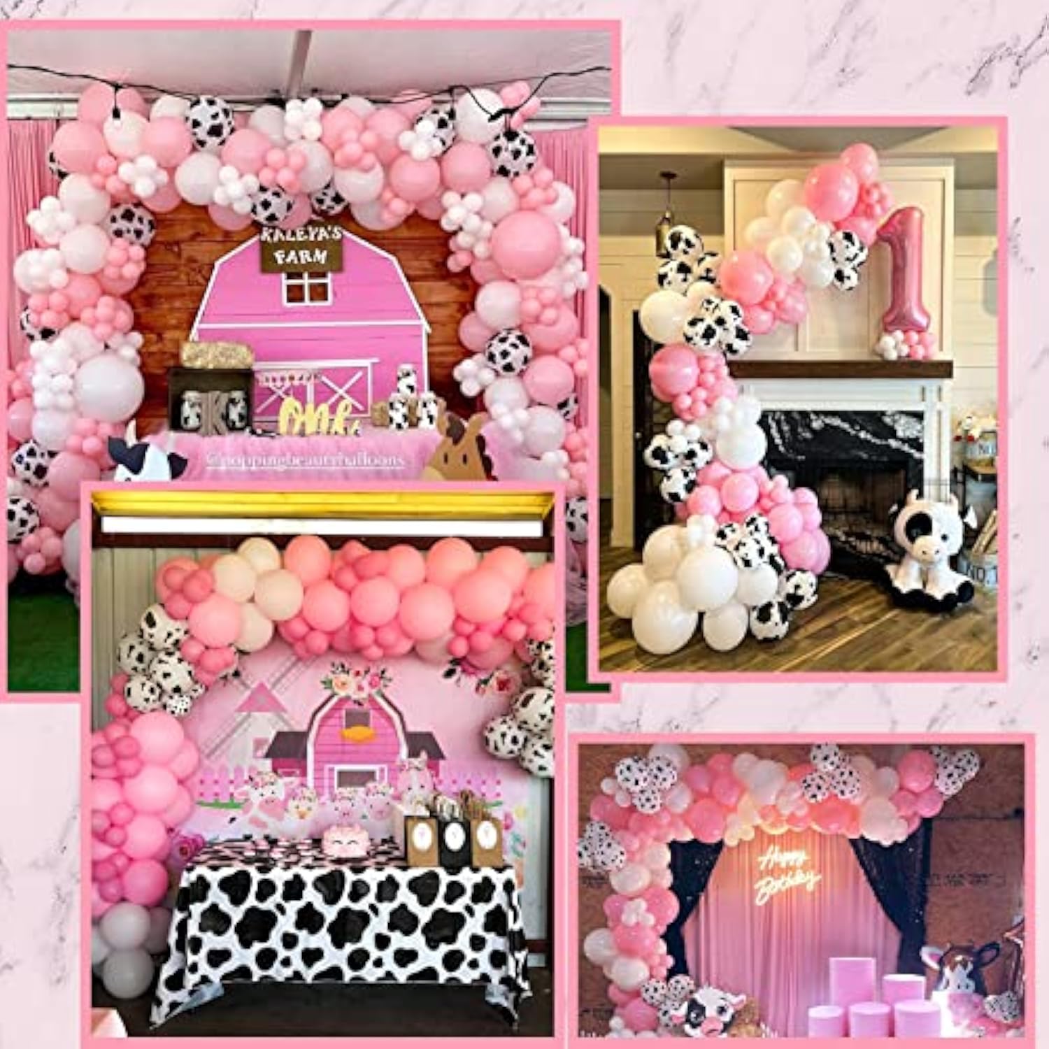 Cow Print Balloon Garland Kit: Pink & White Farm Party Decor