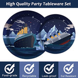 96 Pcs Nautical Party Paper Plate and Napkins Cruise Ship Classic Movie Birthday Party Table Decorations Supplies Ocean Tableware for 24 Guests
