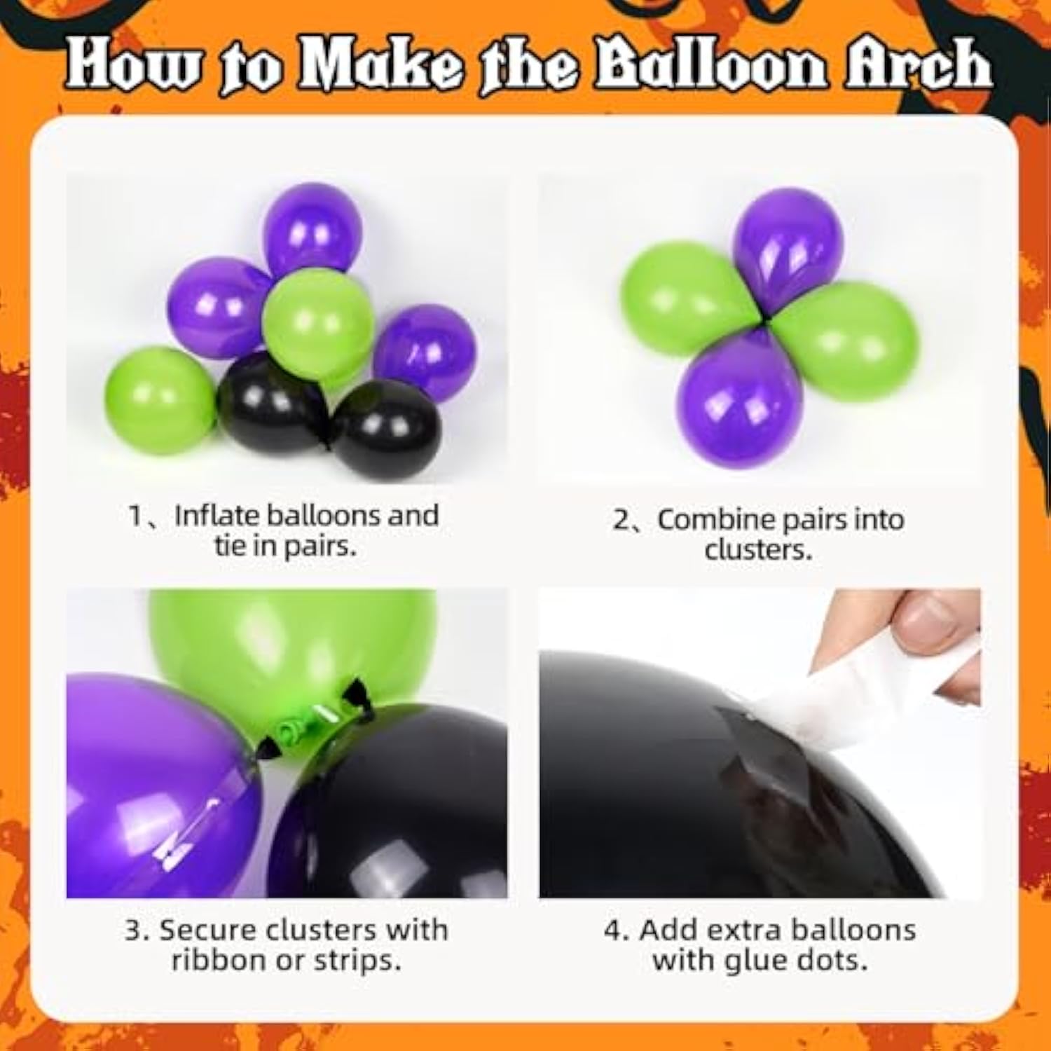 Halloween Balloon Arch Kit: Orange, Black, Purple, Green - 153 Piece