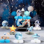9 Pack Outer Space Birthday Party Decorations Two The Moon Birthday Decorations Boys Space Themed Honeycomb Table Centerpieces For Party Galaxy Party Table Planet Astronaut Party Supplies Blue