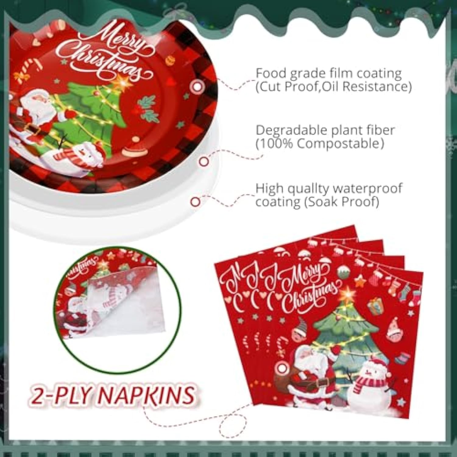 100 Pcs Christmas Paper Plates And Napkins Sets Disposable Dessert Plates Napkins Christmas Party Supplies Merry Christmas Tableware Set For Dinner Lunch Dessert Appetizer, Serves 50