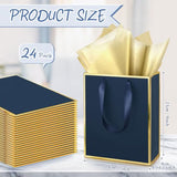 24 Pack Metallic Paper Gift Bags With Handle And Tissue 9X7X3.1 Welcome Gift Thank You Bags For Wedding Father'S Day Bridal Shower Groomsmen Birthday Party(Navy Blue, Gold)