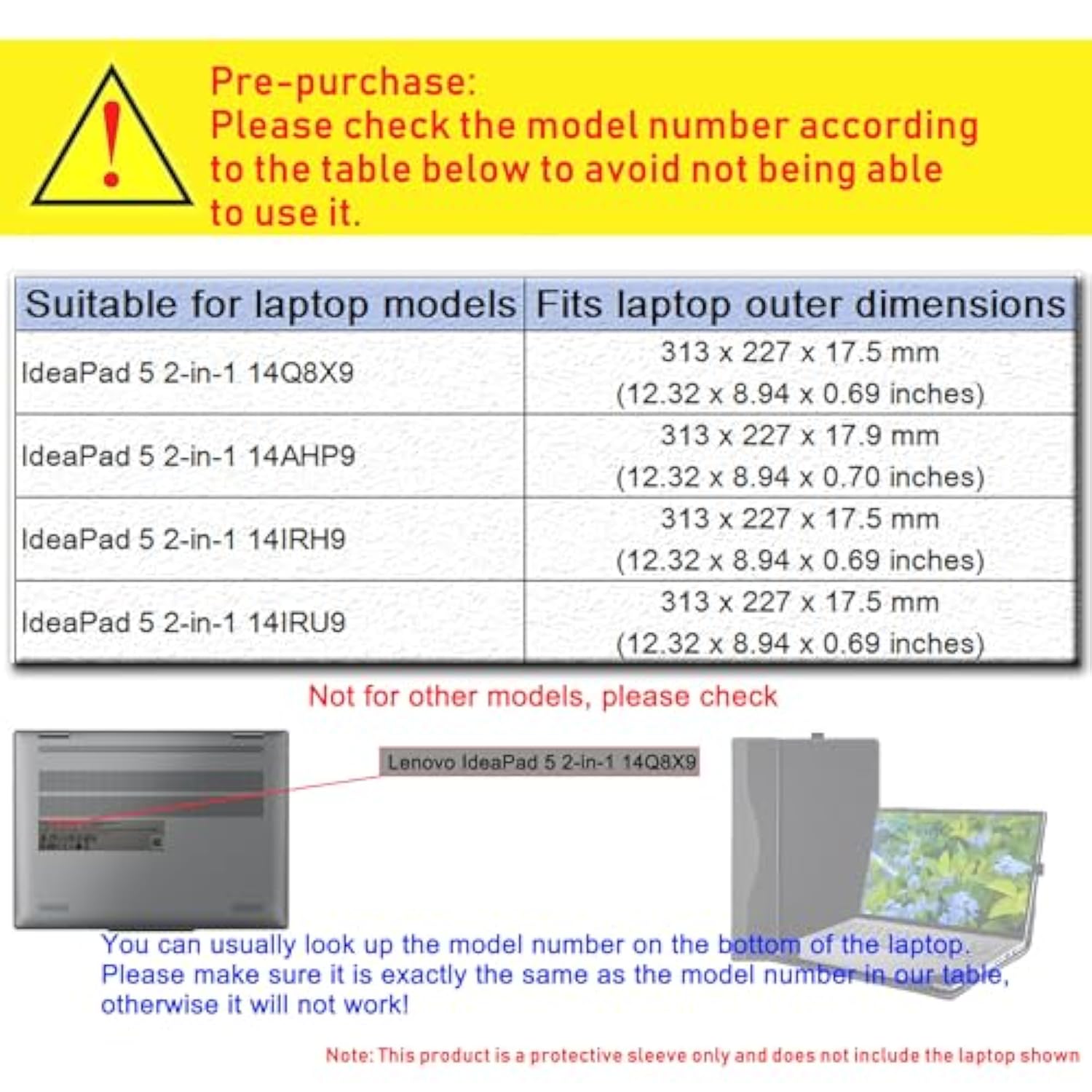 Laptop Case Cover For 14 Inch Lenovo Ideapad 5 2-In-1 14Q8X9 14Ahp9 14Irh9 14Iru9 Sleeve,Pu Leather Protective Bag Notebook Pc Accessories (Dark Blue)