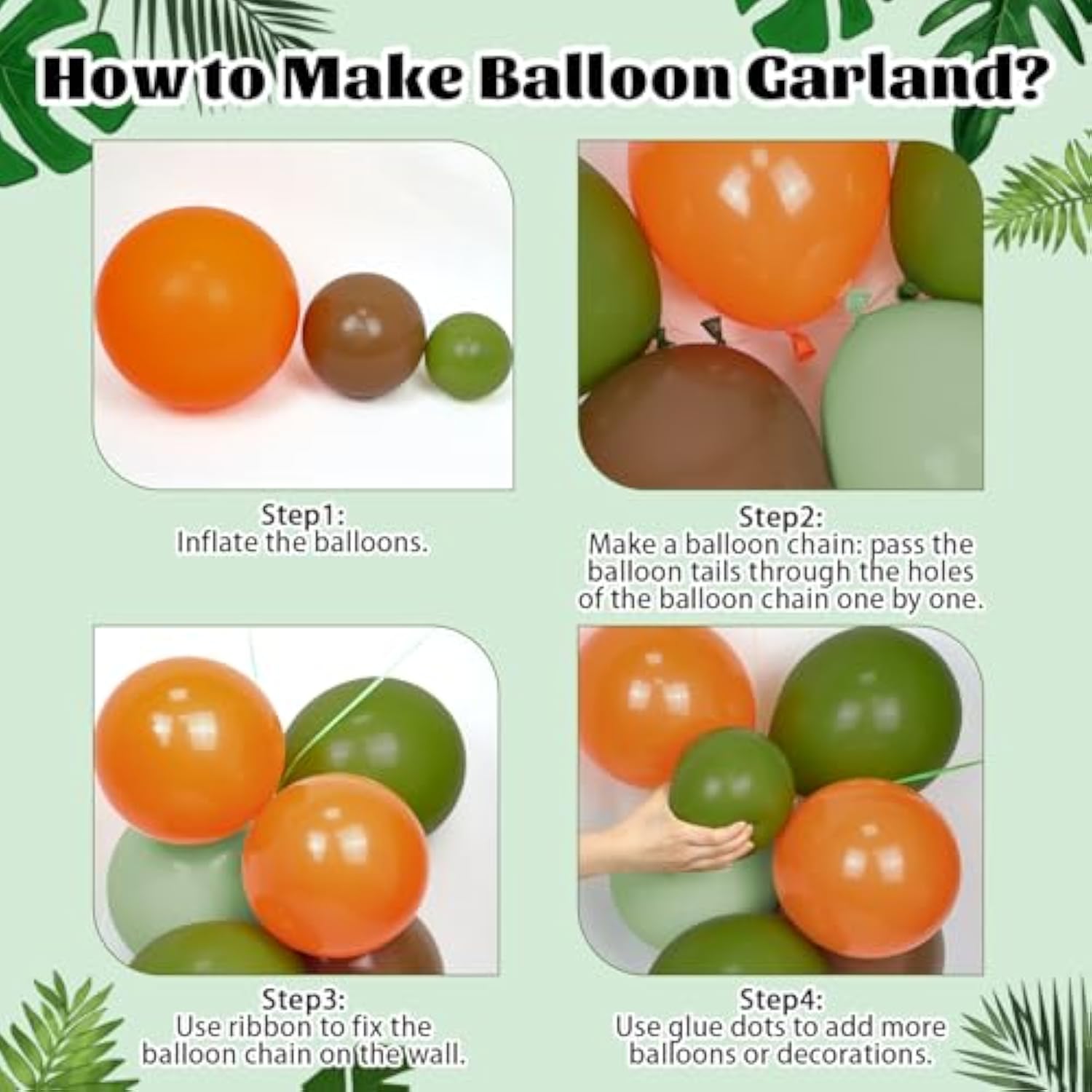 141pcs Dinosaur Balloon Arch Kit - Brown, Orange, Green for Jungle Safari Party