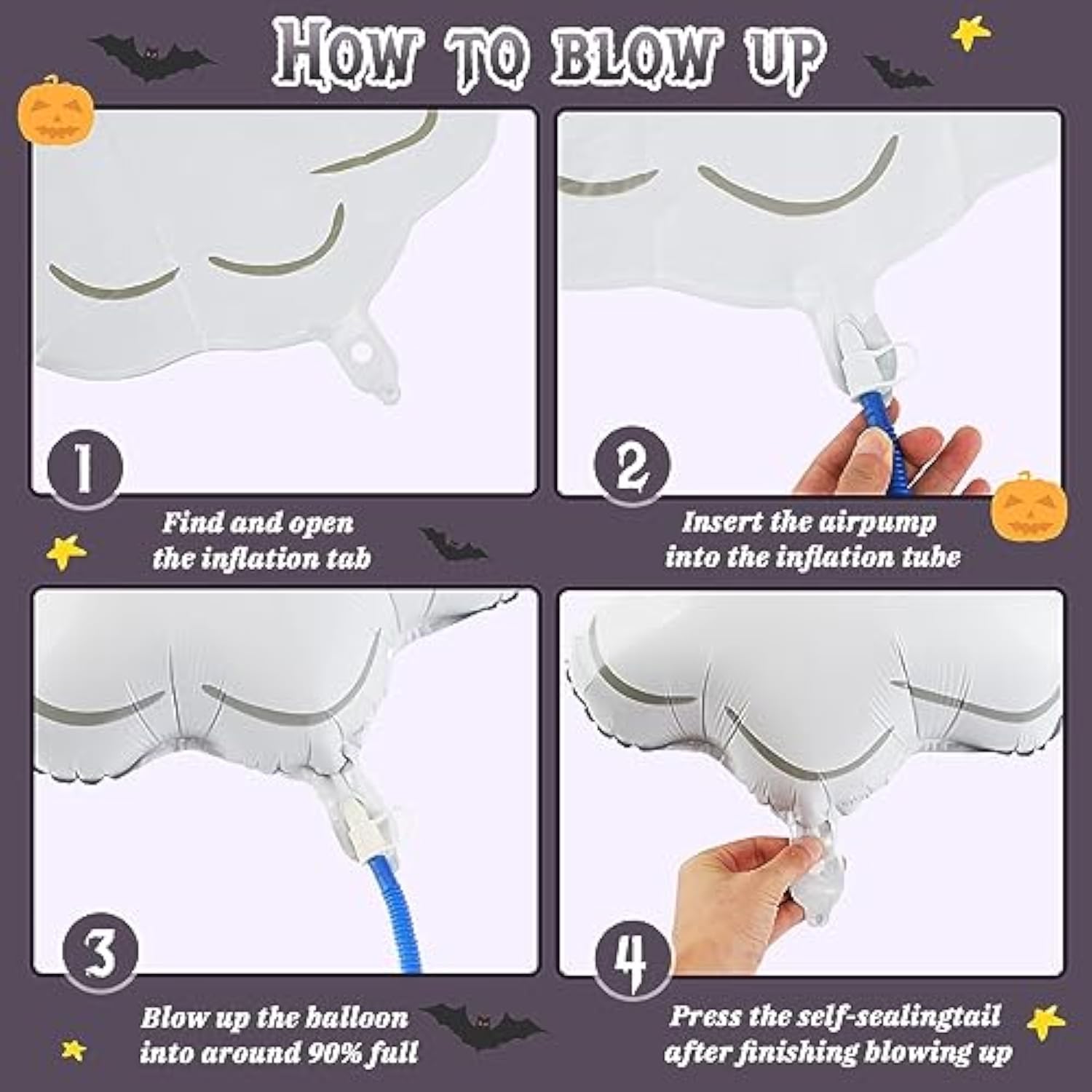 10Pcs Halloween Foil Balloons - 30" Mylar Ghost & Bat Balloons for Party Decorations