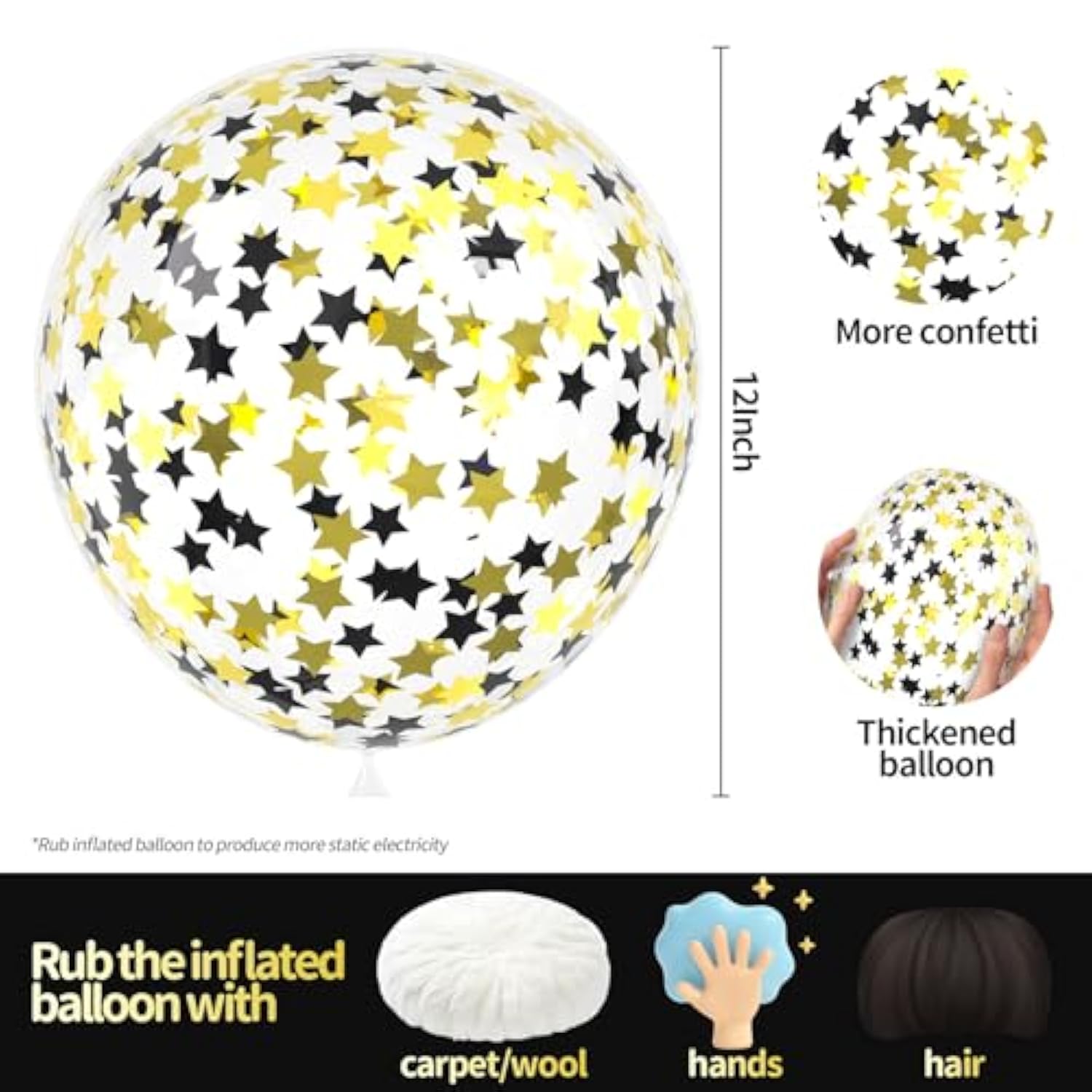 25 Pcs Black Gold Star Confetti Balloons 12 Inch Party Decorations