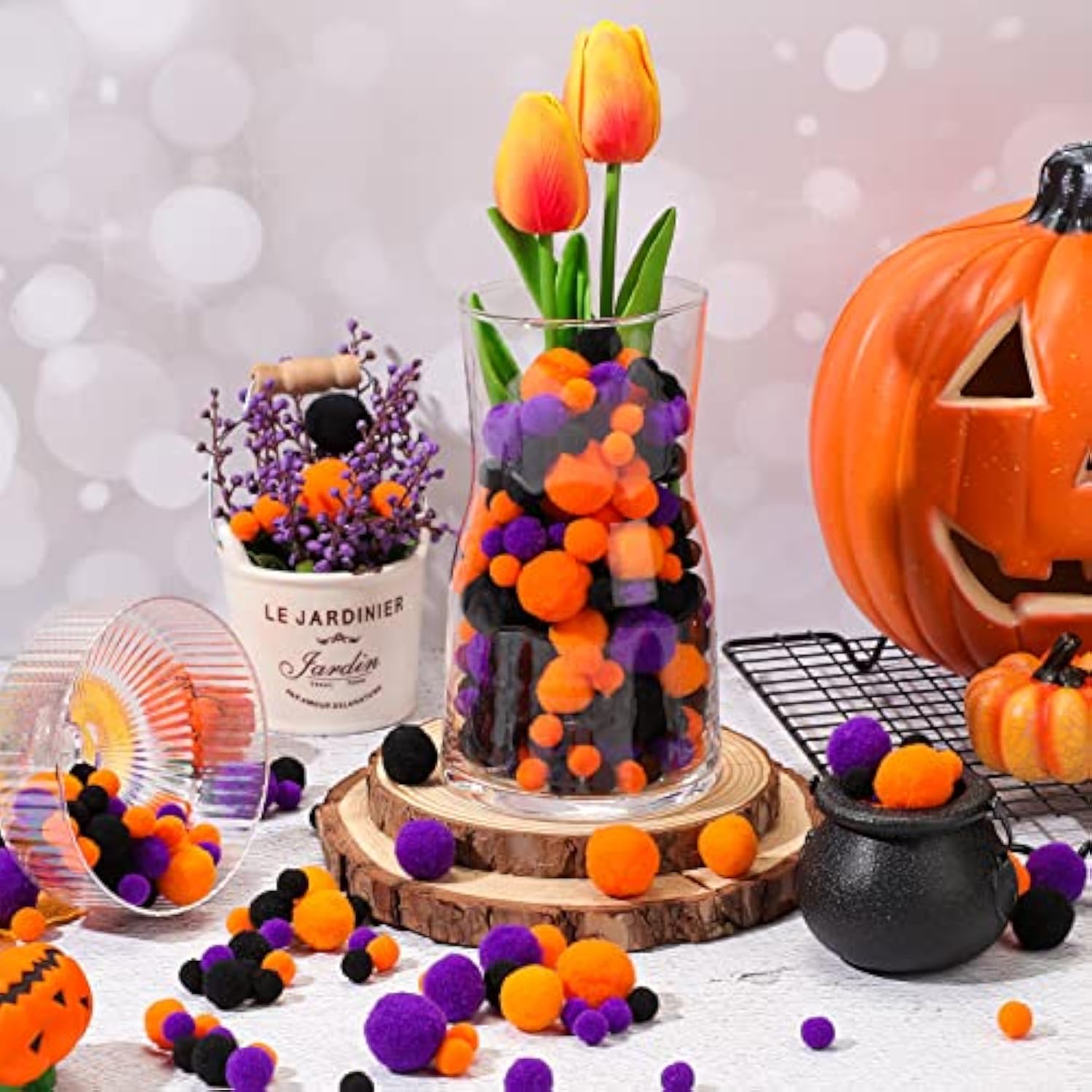 1200 Pcs Pom Poms Balls for Halloween, Thanksgiving & Christmas Crafts and Home Decor