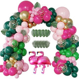 156Pcs Tropical Flamingo Balloon Arch Garland Kit, Hot Pink Dark Green Light Pink Gold Confetti Flamingo Foil Balloons With Palm Leaves For Hawaiian Luau Aloha Summer Beach Birthday Party Decorations