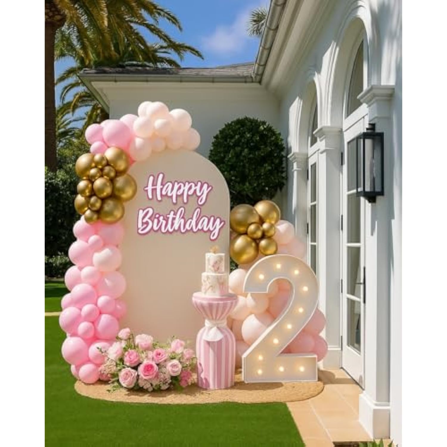 Pink Balloons Garland Arch Kit 153Pcs With Star - 22 18 12 10 5In Different Size Shades Of Pink And Gold Confetti Latex Balloons For Birthday Baby Shower Wedding Valentine'S Party Decorations