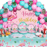 171 Pcs Flamingo Birthday Party Supplies 16 Sets Tropical Hawaiian Party Decorations Include Napkins Plates Cups Spoons Forks Knife Balloons Leaves Backdrop Tablecloth For Girls Boys Kids