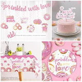 140Pcs Baby Sprinkle Decorations For Girl, Disposable Paper Tableware Includes Pre-Threaded Banner 40 Plates 2 Tablecloths, 20-Pack Tableware Suitable For Sprinkled With Love Baby Shower
