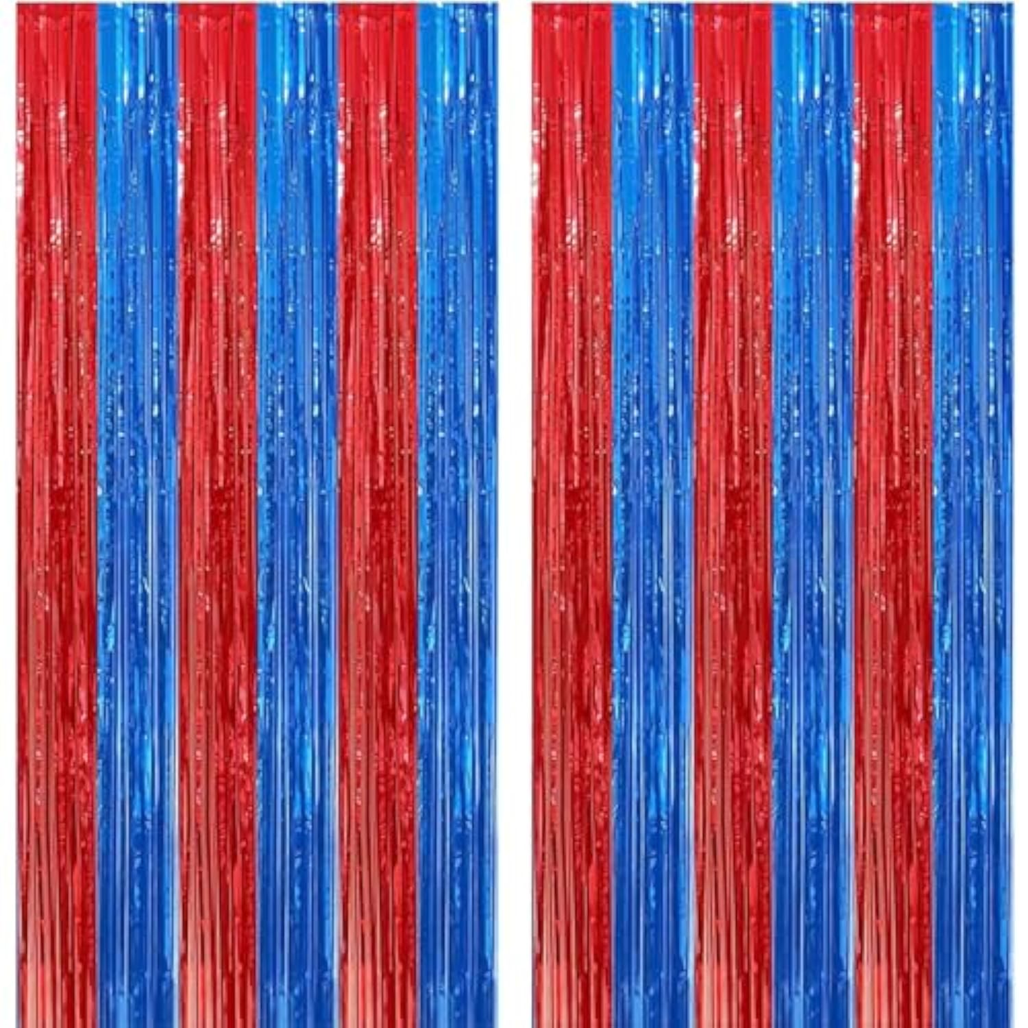 Red & Blue Fringe Curtains 4-Pack Party Tinsel Backdrops 3.3×6.6 ft