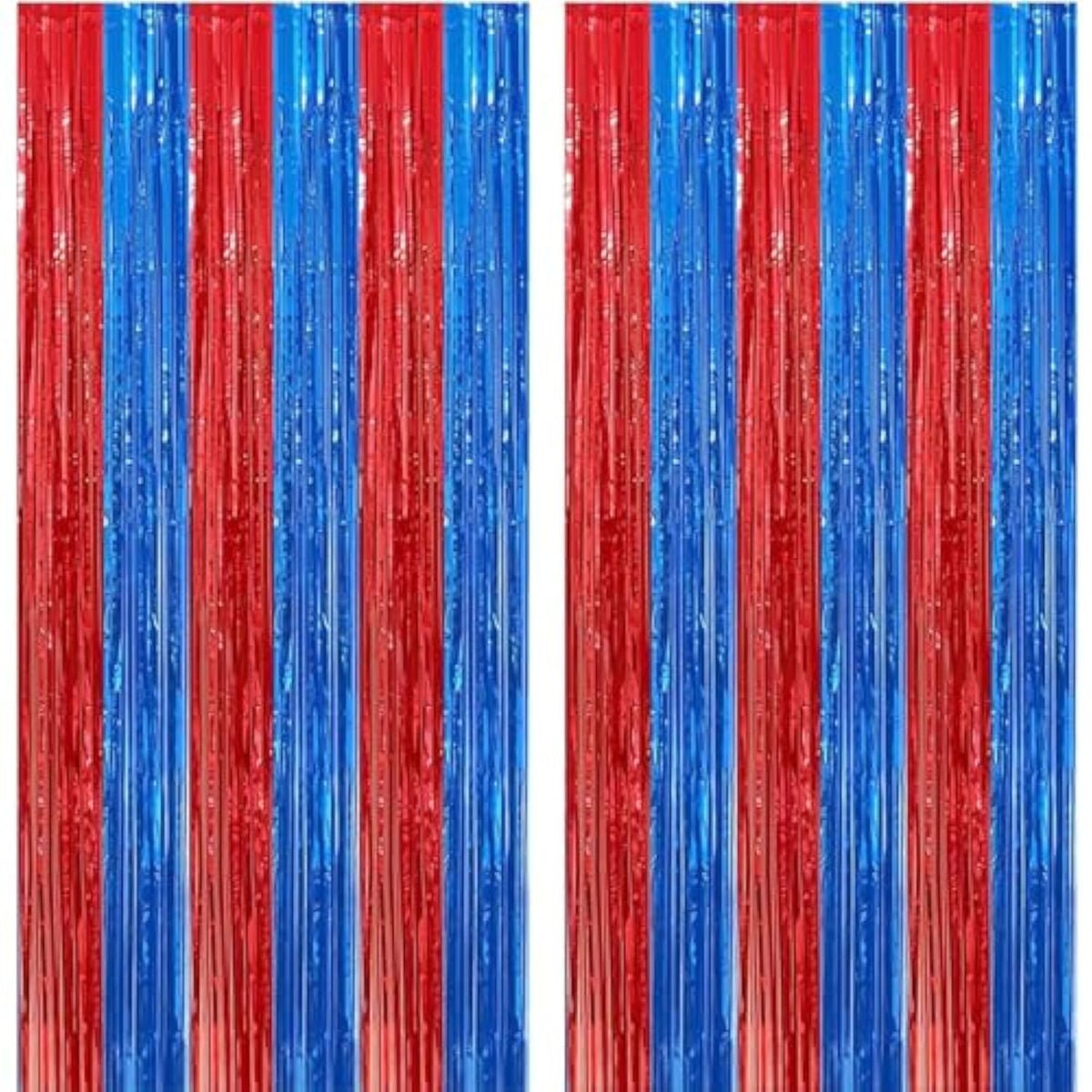 Red & Blue Fringe Curtains 4-Pack Party Tinsel Backdrops 3.3×6.6 ft