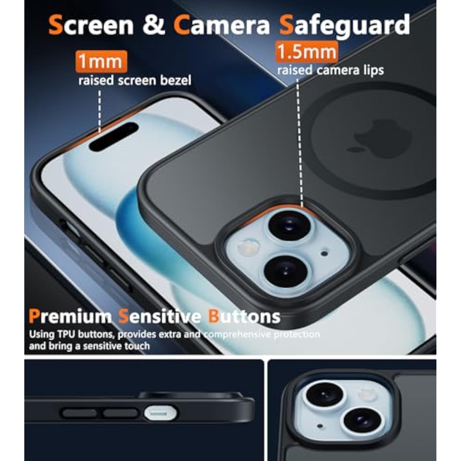 iPhone 13 14 15 Magnetic Frosted Slim Shockproof Case Black