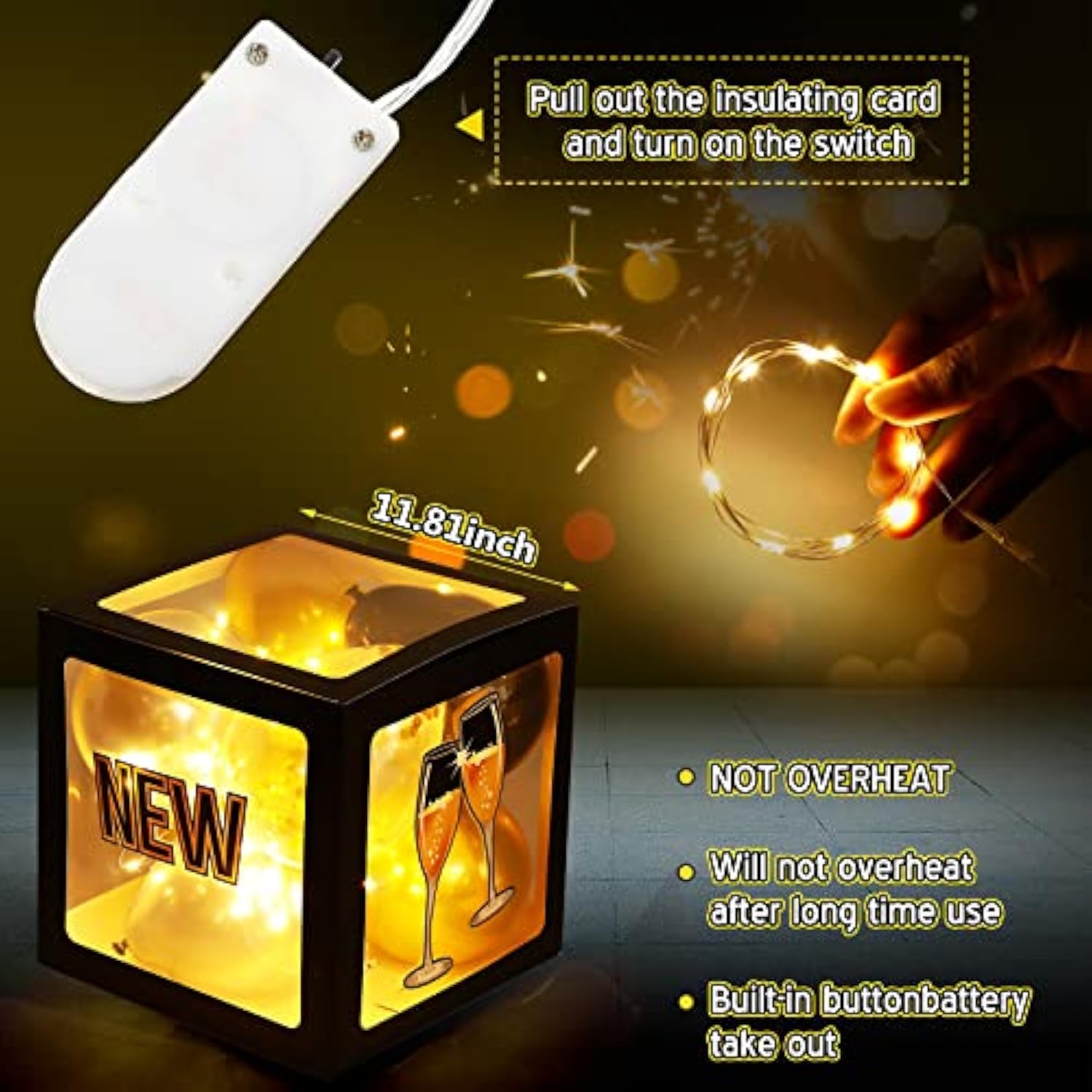 51pcs New Year 2026 Party Kit Black Gold Balloons LED Decor