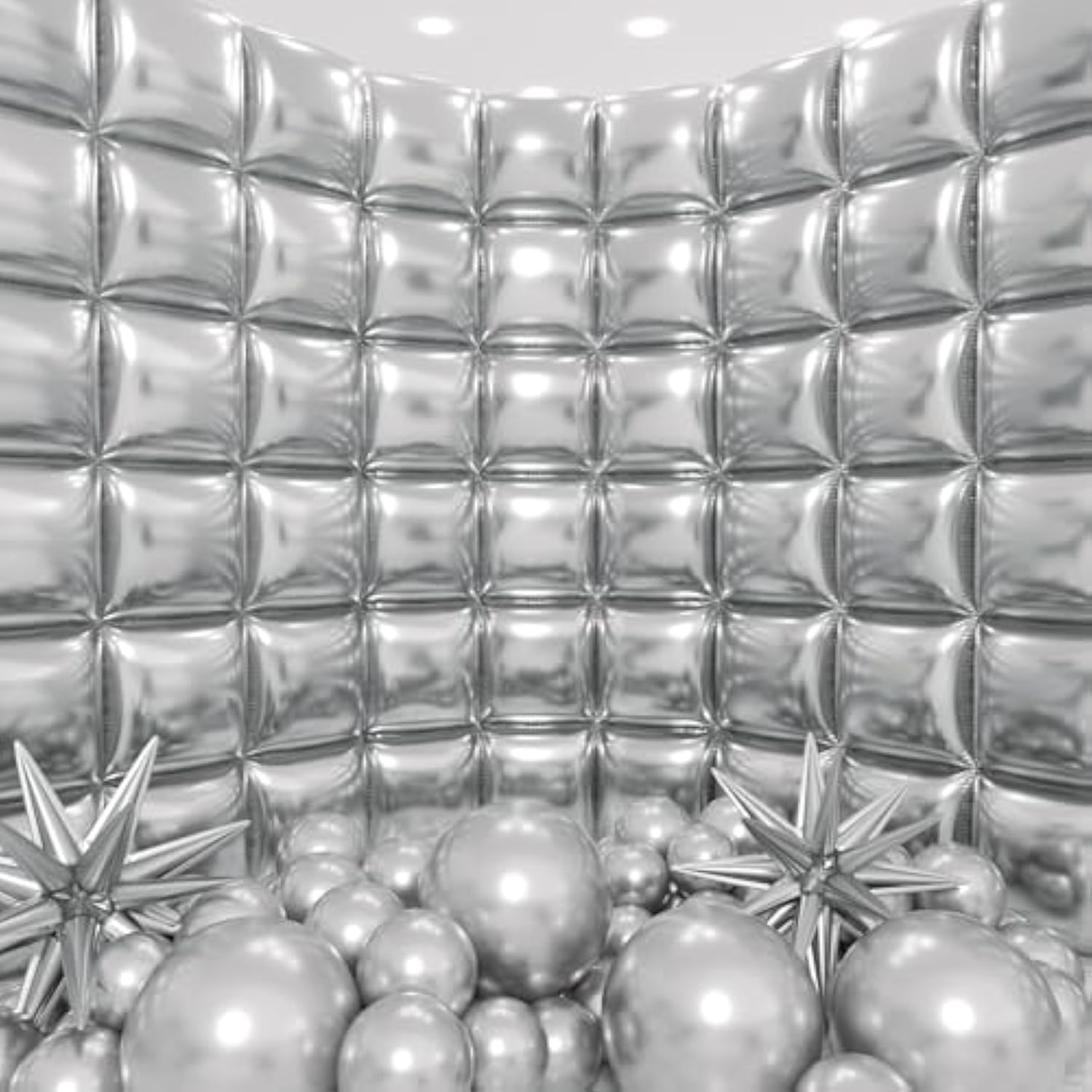 129pcs Metallic Silver Square & Garland Balloons Kit for Party Backdrop Decor