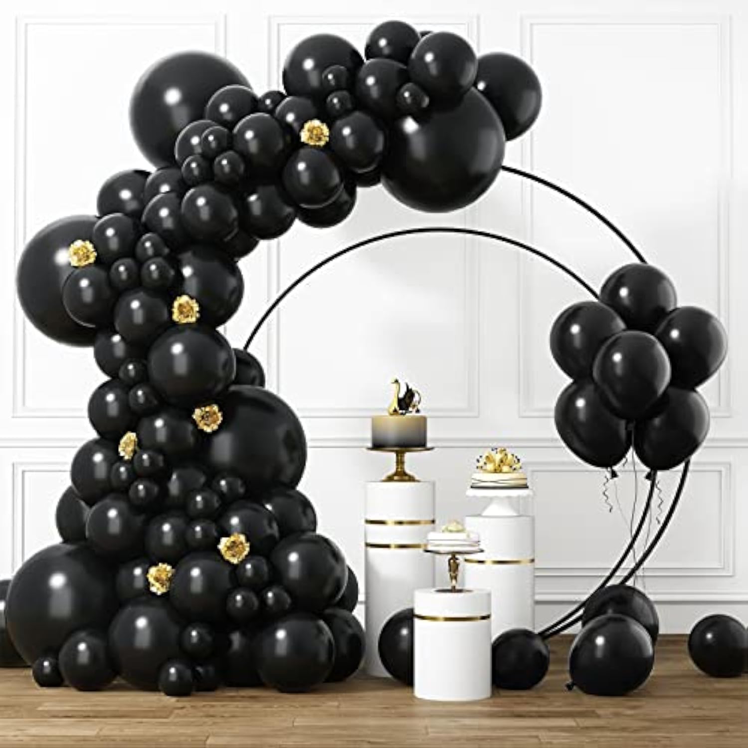 105PCS Black Balloon Kit in 4 Sizes for Arches, Birthdays, Weddings, New Year & Holidays