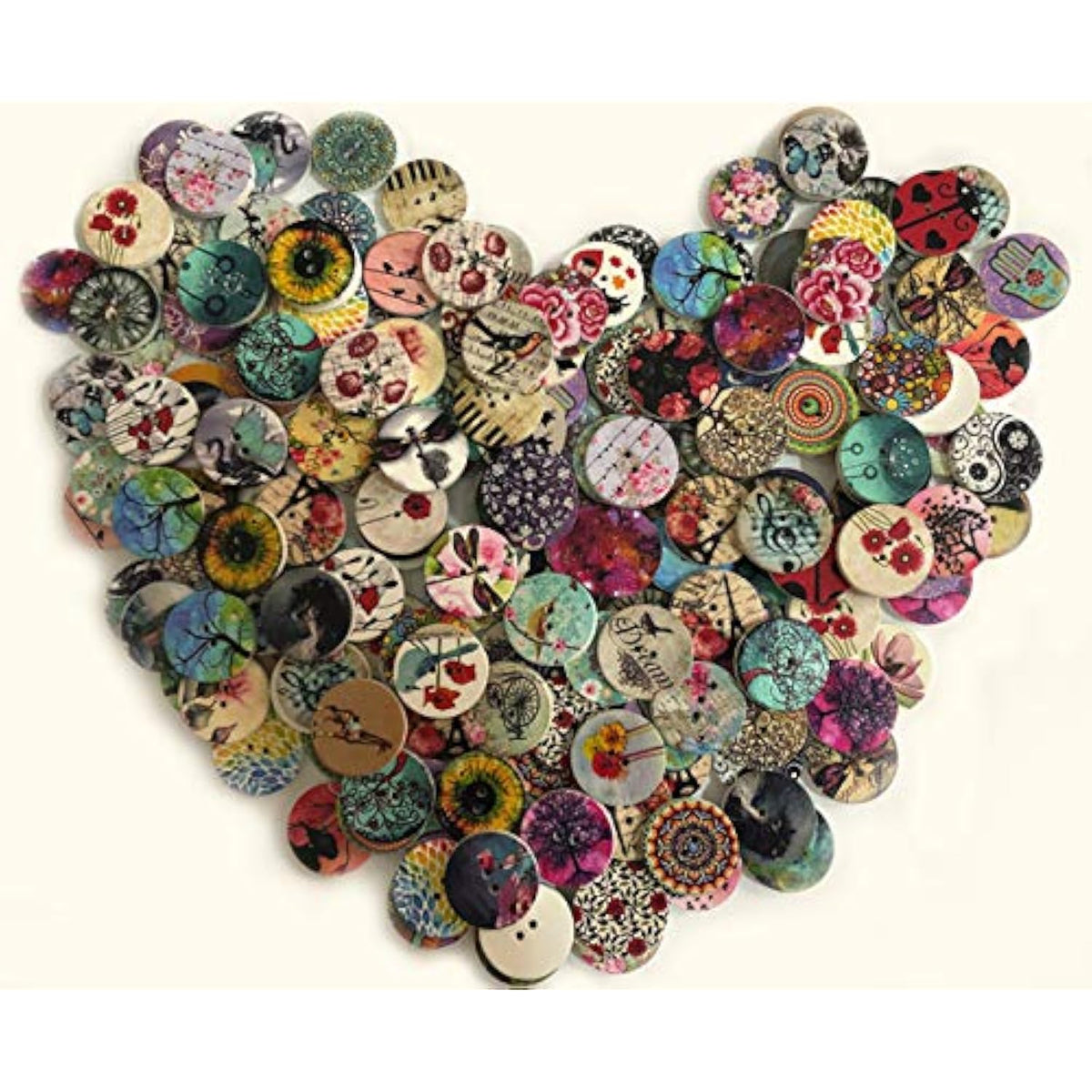 200Pcs Wood Buttons For Crafts, 20Mm Vintage Buttons Mixed Pattern Woo