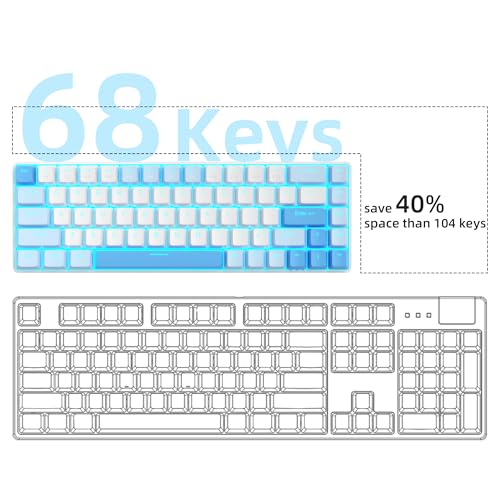 Portable 60% Mechanical Gaming Keyboard, Mk-Box Led Backlit Compact 68 Keys Mini Wired Office Keyboard With Red Switch For Windows Laptop Pc Mac - Sky Blue