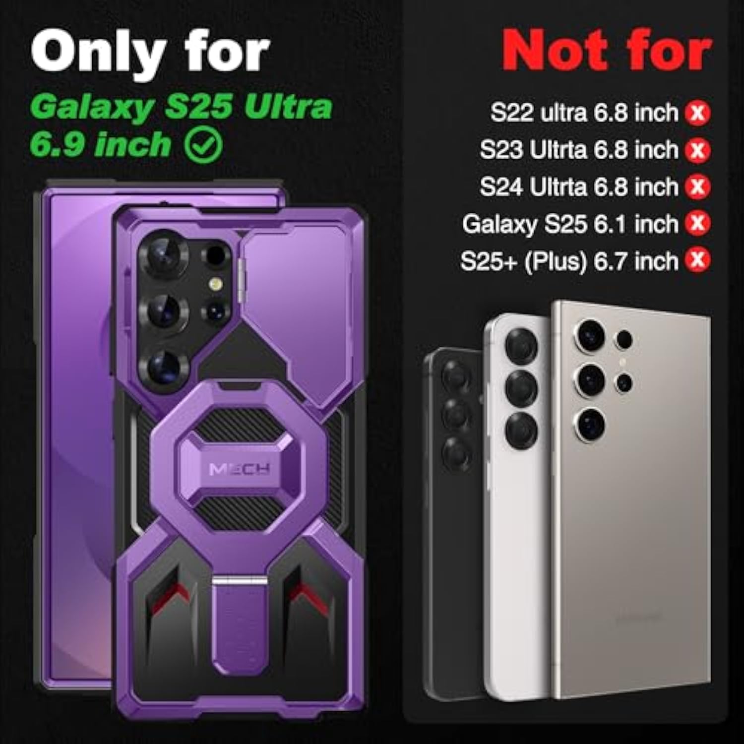 Magnetic Stand For Samsung Galaxy S25 Ultra Case With Privacy Screen Protector, [Compatible With Magsafe] [Military Drop Protection] S25 Ultra Case With Camera Cover & Belt Clip,Purple Privacy